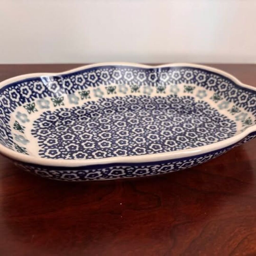 Manufaktura Polish Pottery 9.5” Oval Serving Platter Floral Butterfly Poland